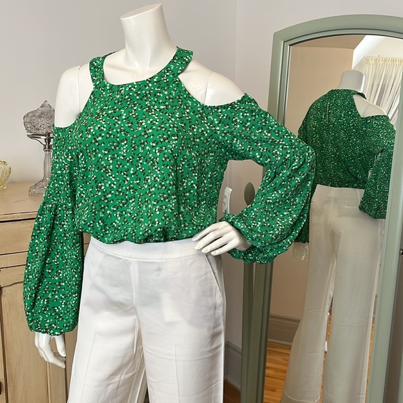 [M] CeCe Floral Green Blouse Top - Picture 3 of 7